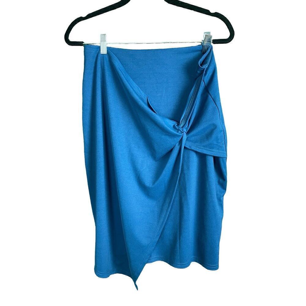 Kate Kasin High Waist Knee Length Skirt Wrap Size XL Teal Blue